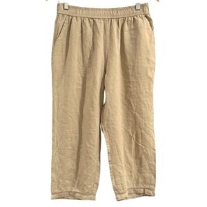 Emily Daniels Khaki Linen Capri Cropped Pant Cut-out Crochet Details S Lagenlook